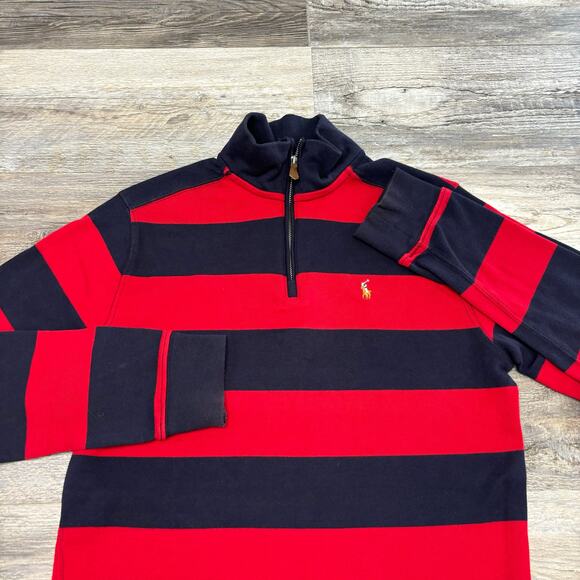 Polo Ralph Lauren Blue Red Striped Boys XL Quarter Zip Mock Pullover Sweater EUC - Picture 1 of 10